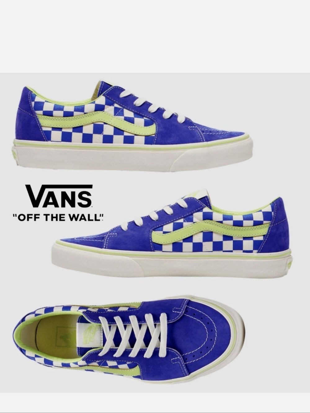 Vans Checkerboard Low-Top Sneakers in Blue and Lime